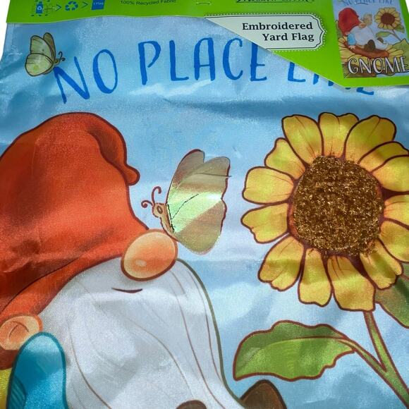 No Place Like Gnome Meadow Creek 3D Garden Flag 18" Sunflower Housewarming Gift - Picture 4 of 13